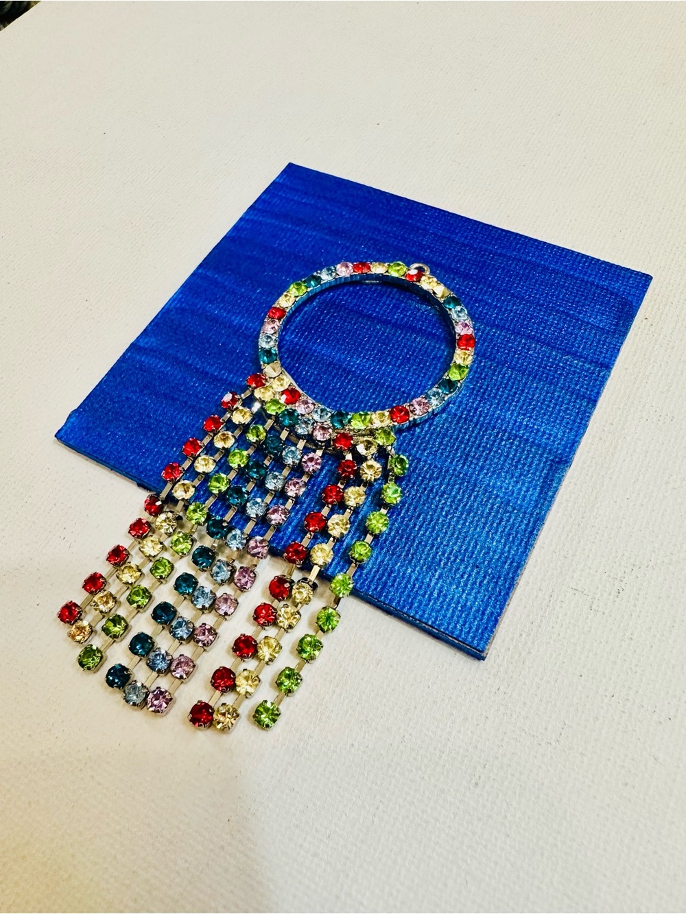 Rainbow Rhinestone Fringe 3x3 Hand-Painted Mixed Media Magnet - Picture 3 of 3